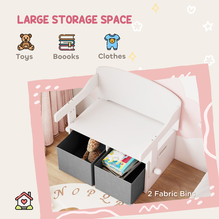 3 in 1 Kids Storage Bench, Convertible Children Table and Chair Set with 2 Fabric Bins, Toy Storage Box