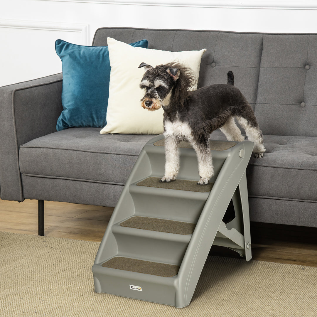 MCL Foldable Four-Step Pet Stairs, for Cats, Small Miniature Dogs, with Non-Slip Mats 62 x 38 x 49.5cm - Grey