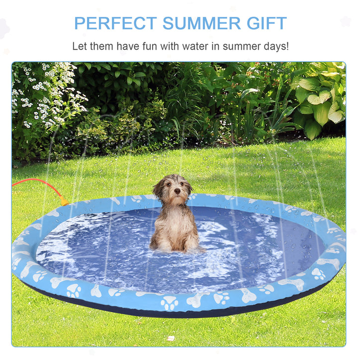 Dog Splash Pad, Pet Sprinkler Mat, Non-Slip Dog Paddling Pool, Foldable Outdoor Sprinkler and Splash Mat Water Play for Garden, Patio, Summer Fun, 170 cm