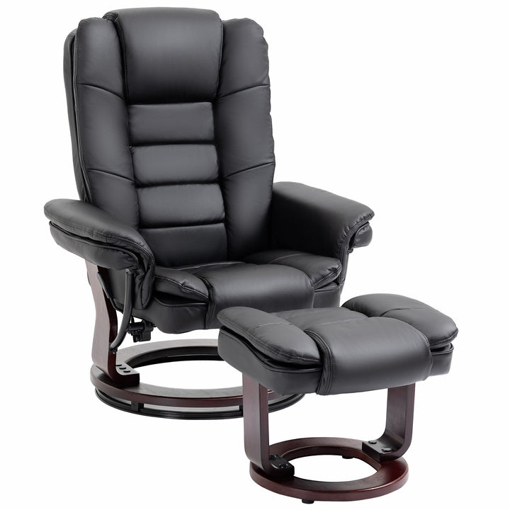 Manual Recliner and Footrest Set HOMCOM PU Leather Leisure Lounge Chair Armchair with Swivel Wood Base, Black | Aosom UK