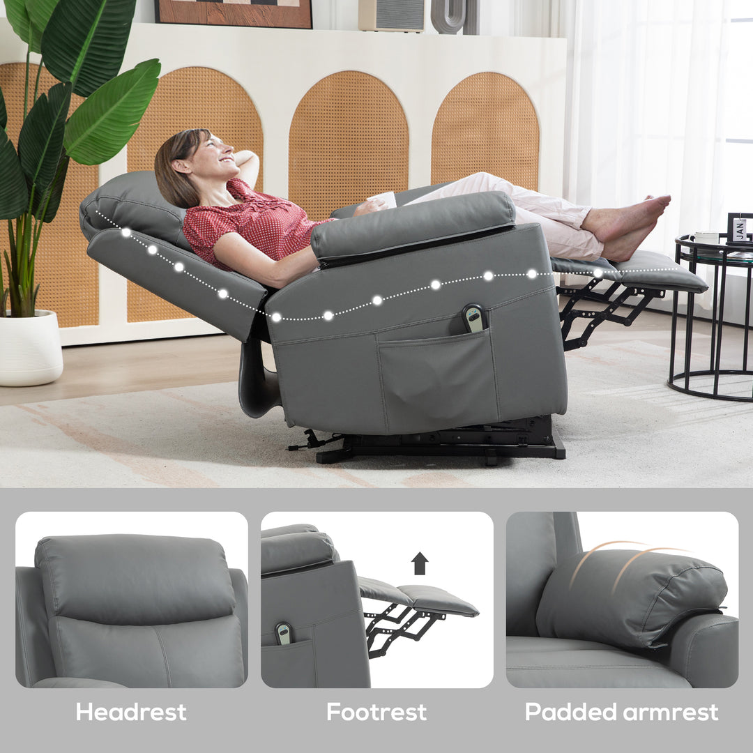 Faux Leather 70° Electric Riser Recliner Chair, Charcoal Grey