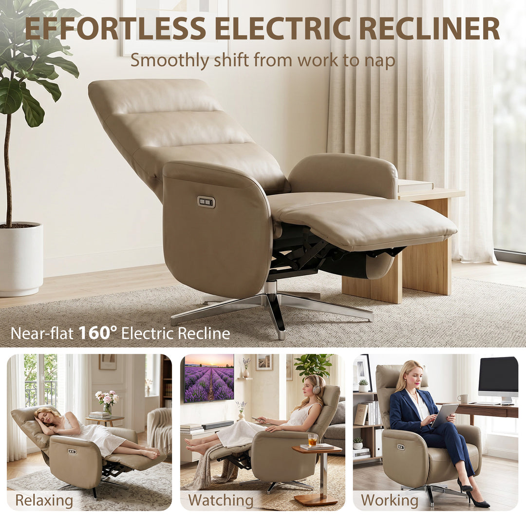 Power Recliner Chair, Swivel Electric Reclining Chair with Type C+USB,