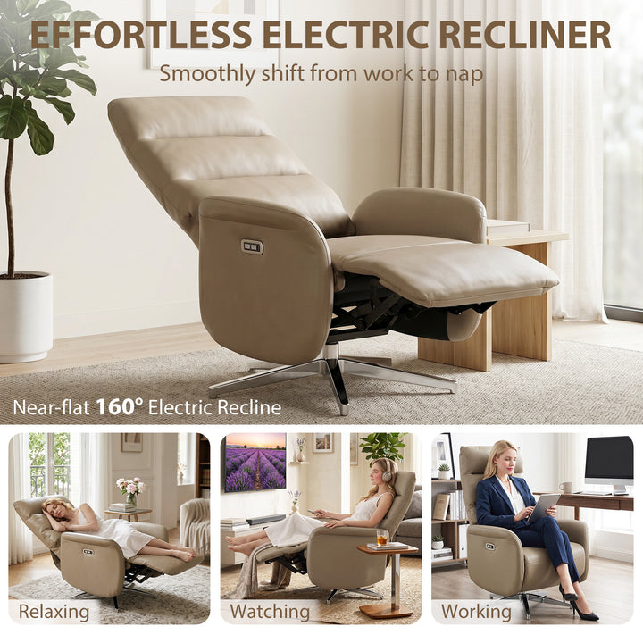 Power Recliner Chair, Swivel Electric Reclining Chair with Type C+USB,