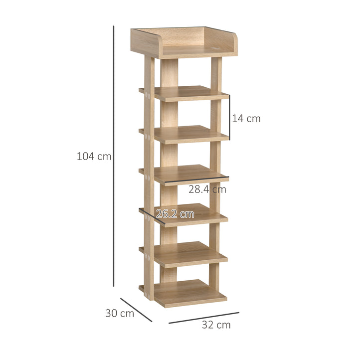 HOMCOM 7 Tier Shoe Rack, Wooden Organizer Shelf, Display Cabinet for Entryway, Living Room, Bedroom, Oak Finish | Aosom UK