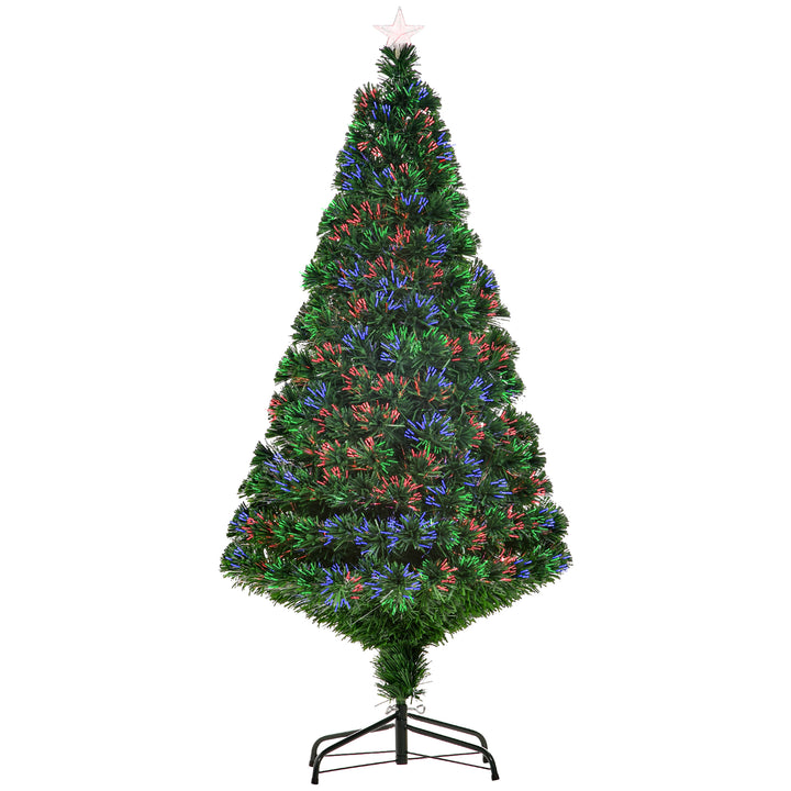 HOMCOM 5FT Green Fiber Optic Xmas Tree Pre-Lit Fibre Optic Artificial Christmas Tree Multi-Colour | Aosom UK