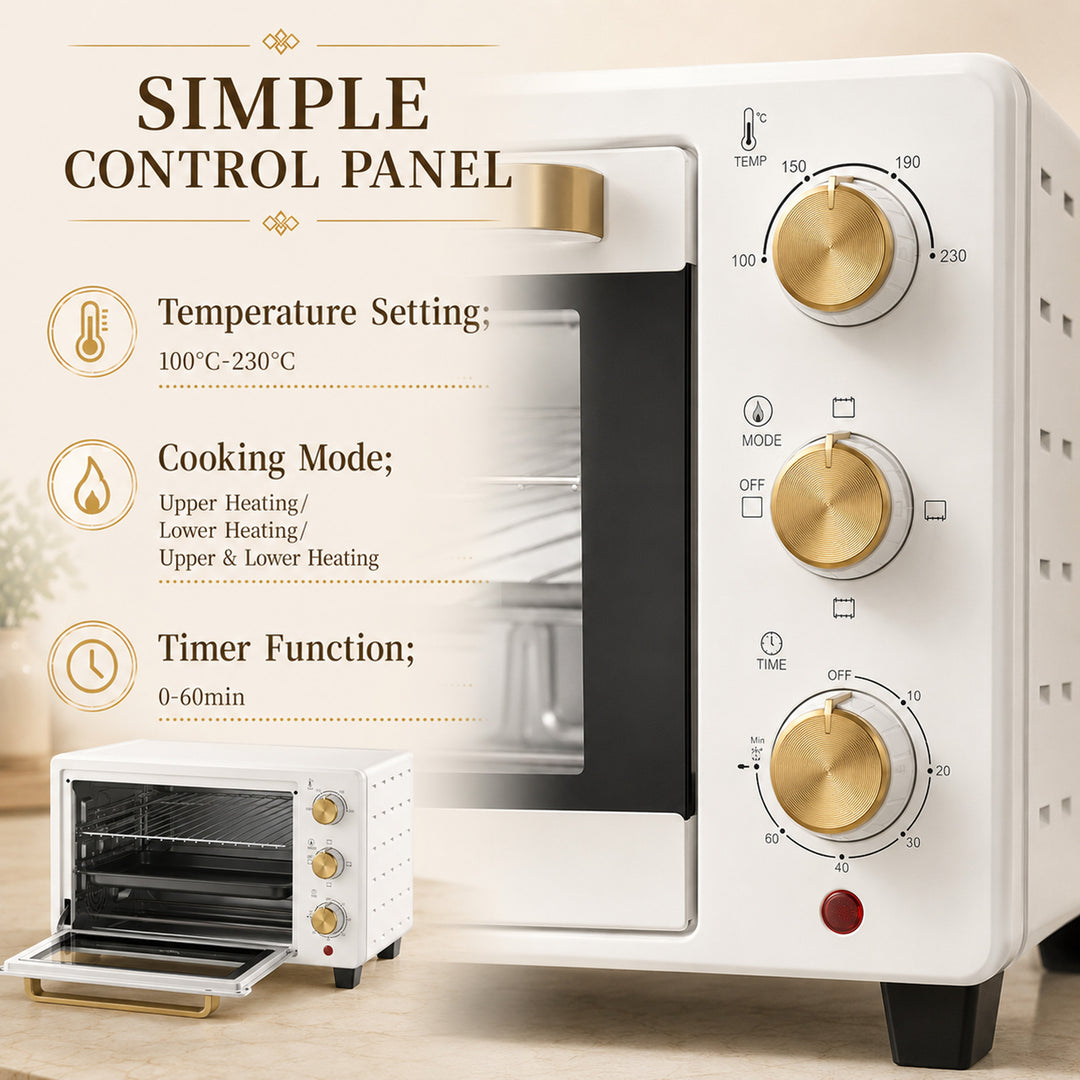 21L Mini Countertop Oven, 100°C-230°C Adjustable Temperature, White