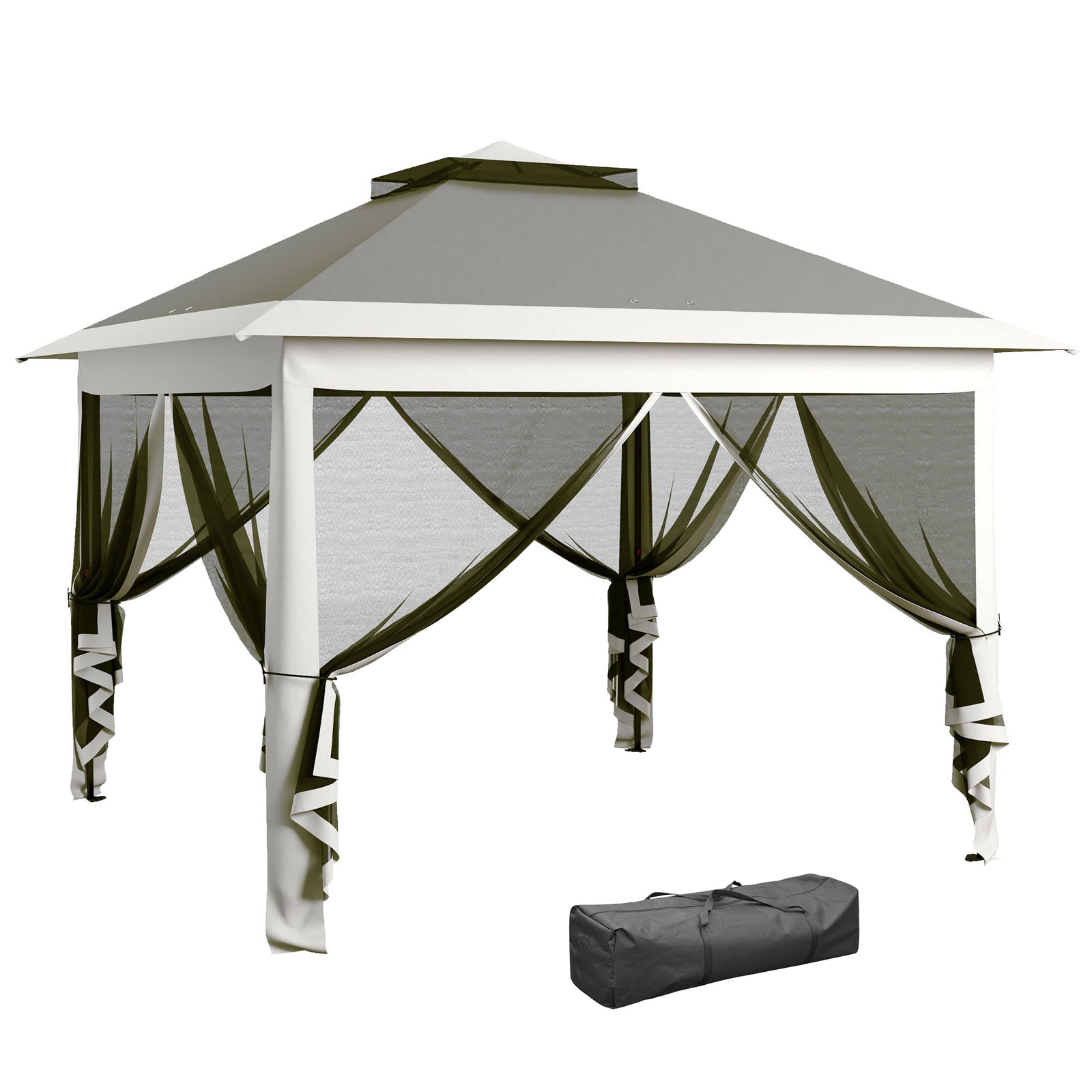 Pop Up Canopy Tent with Double Roof, Zipped Mesh Sidewalls, Carrying Bag, Height Adjustable for Patio Garden, Dark Grey