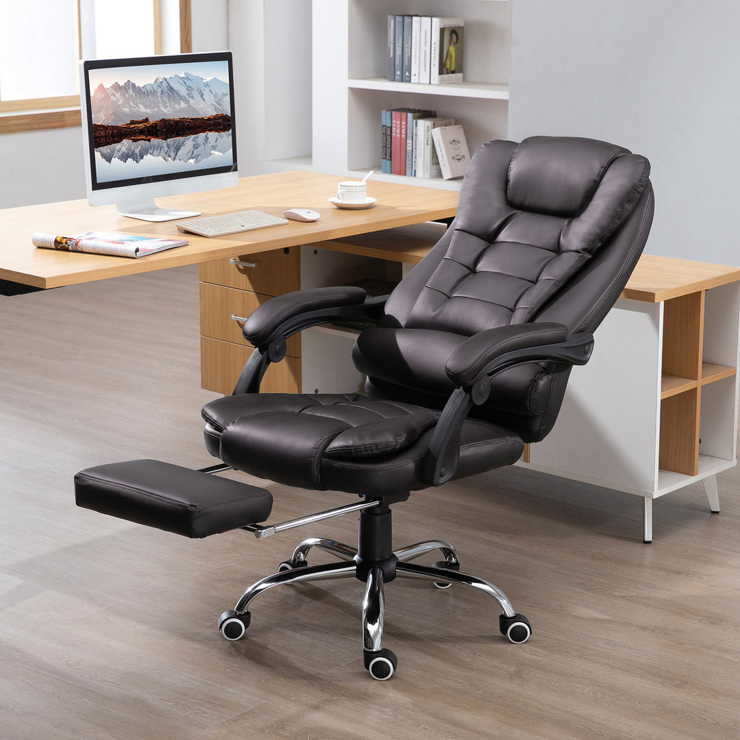 PU Leather Executive Office Chair, High Back Swivel Chair with Retractable Footrest, Adjustable Height, Reclining Function, Brown