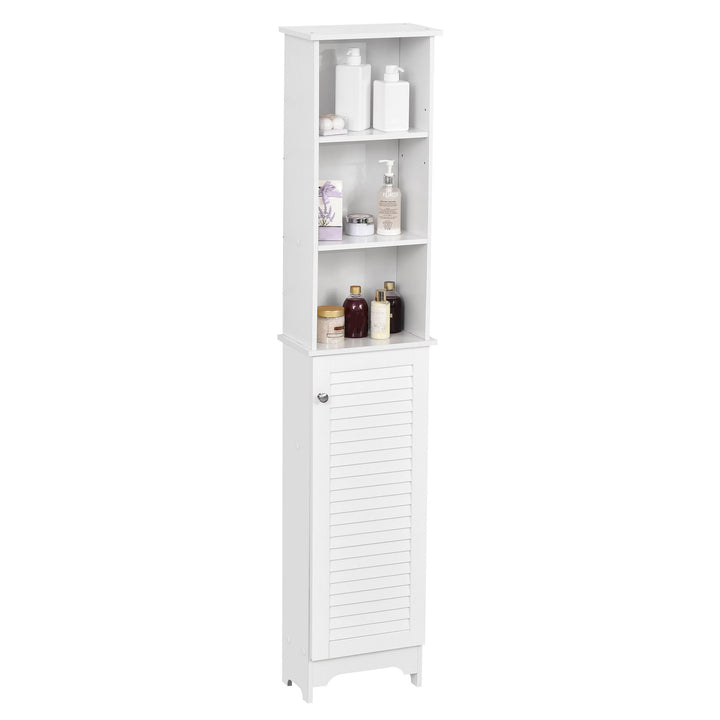 HOMCOM Freestanding Tallboy Bathroom Storage Cabinet w/ 6 Shelves Cupboard Tower Organisation Home Bathroom Furniture White | Aosom UK