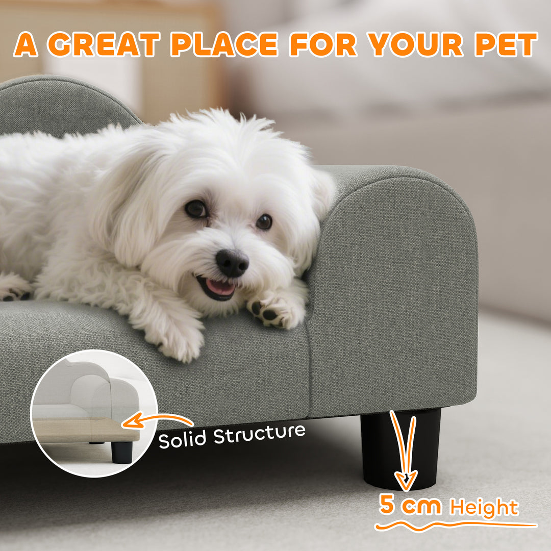 Elevated Dog Sofa Bed, Breathable Pet Sofa with Backrest and Armrest for Small Dogs, Grey