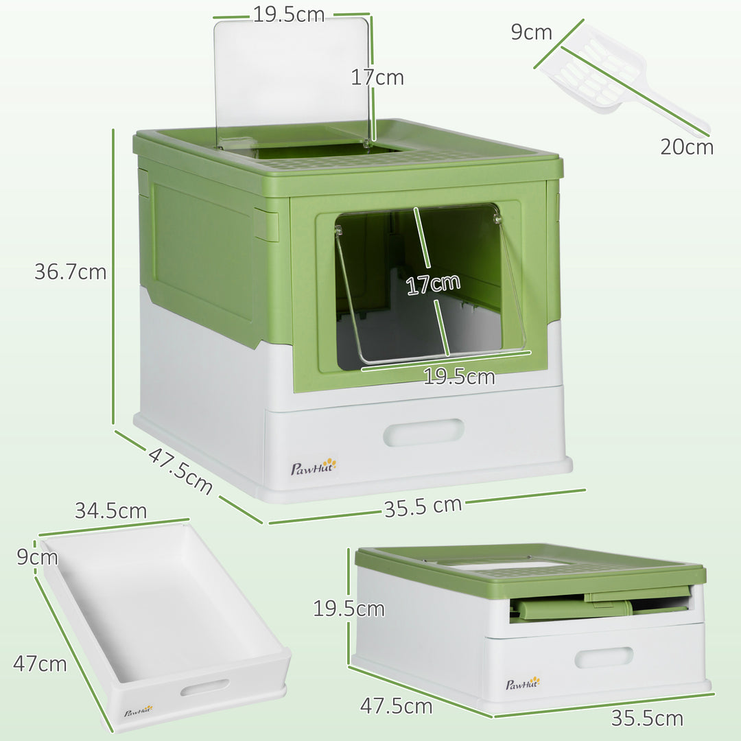 PawHut Hooded Cat Litter Box, Portable Pet Toilet, with Scoop, Front Entry - Lime Green | Aosom UK