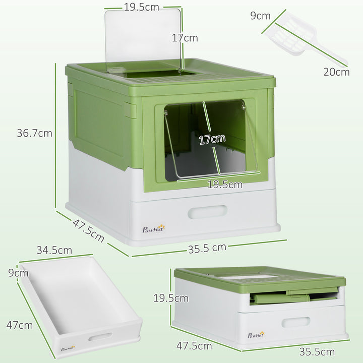 PawHut Hooded Cat Litter Box, Portable Pet Toilet, with Scoop, Front Entry - Lime Green | Aosom UK