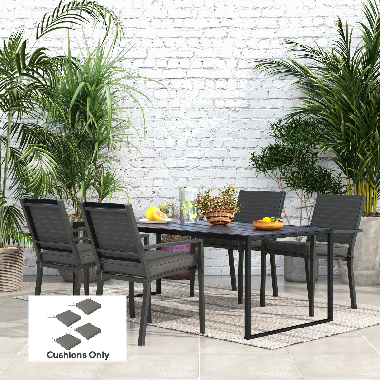 4-Piece Seat Cushions Pillow Replacement, Patio Chair Cushions Set with Ties for Indoor Outdoor, Charcoal Grey