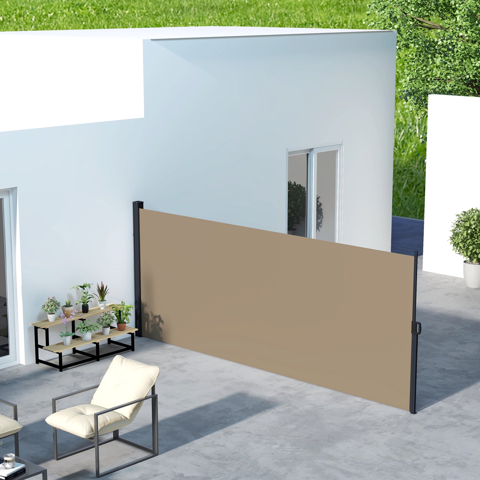 Retractable Side Awning, Outdoor Privacy Screen for Garden, Hot Tub, Balcony, Terrace, Pool, 400 x 180cm, Khaki