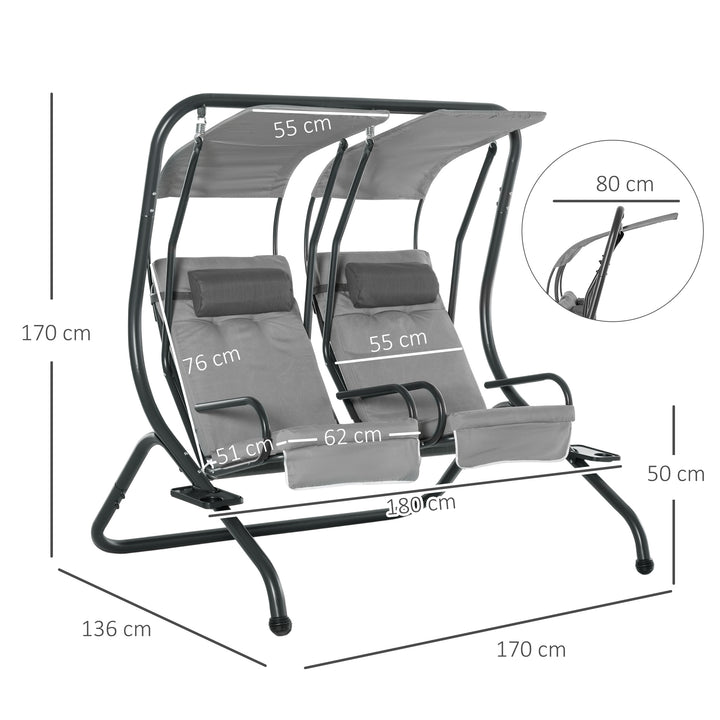 Canopy Swing 2 Separate Relax Chairs w/ Handrails and Removable Canopy Grey