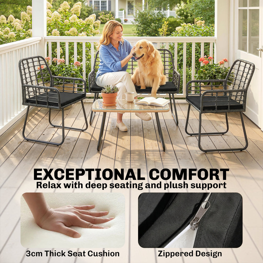 4 Piece Rattan Garden Furniture Set, Outdoor Patio Furniture with Love