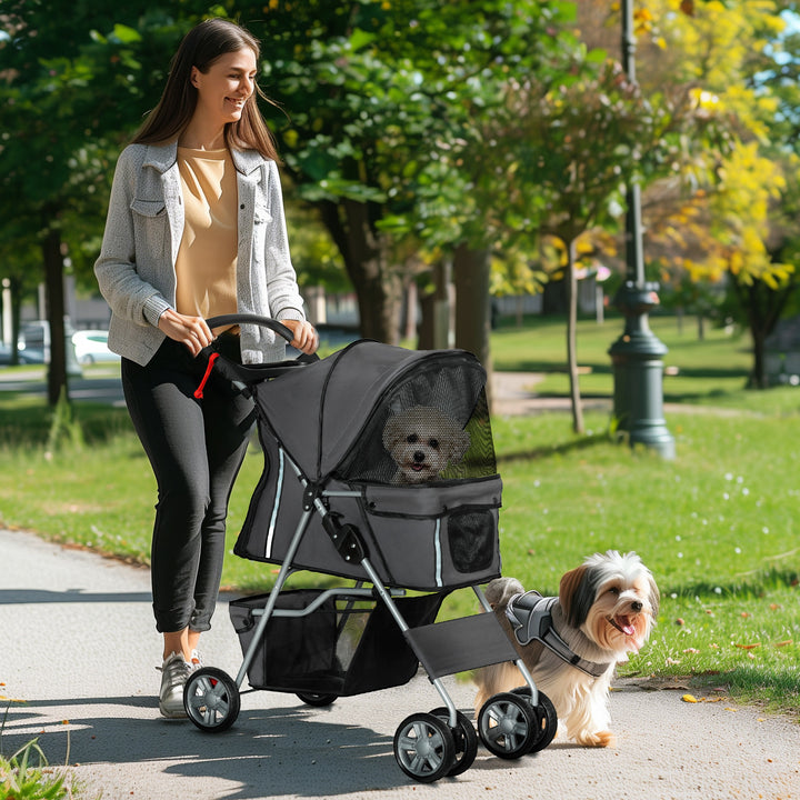 PawHut Foldable Pet Stroller for Small and Miniature Dog, Dark Grey | Aosom UK