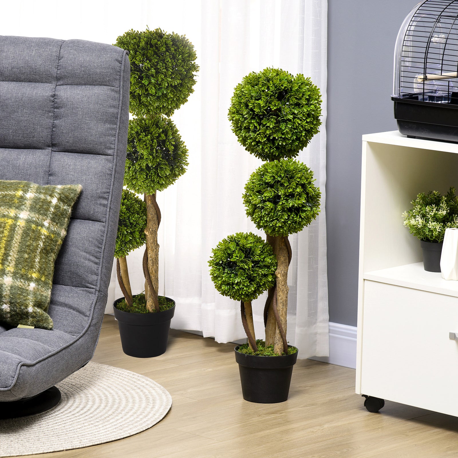 Set of 2 Decorative Artificial Plants, Boxwood Ball Topiary Trees in Pot Fake Plants for Home, Indoor&Outdoor Decor, 90 cm, Light Green