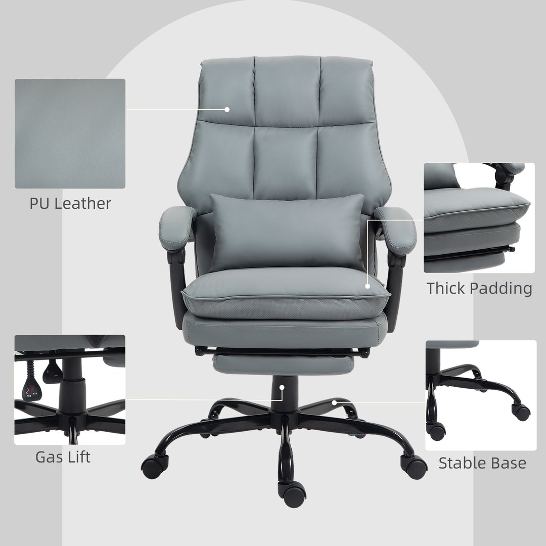 Faux Leather Reclining Office Chair, with Footrest - Grey