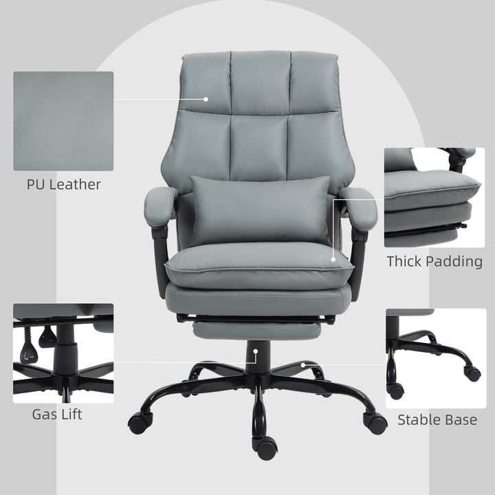 Faux Leather Reclining Office Chair, with Footrest - Grey