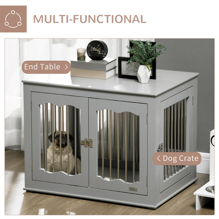 Dog Crate End Table Furniture Style Dog Cage w/ Three Doors, Locks and Latches - Grey