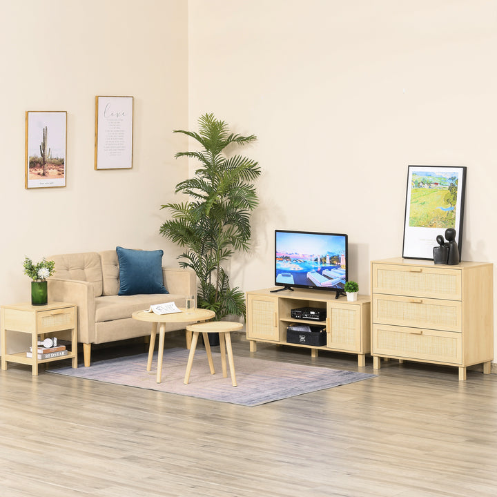 MCL Nightstand with Rattan Drawer and Storage Shelf, Bedside End Table for Bedroom, Living Room