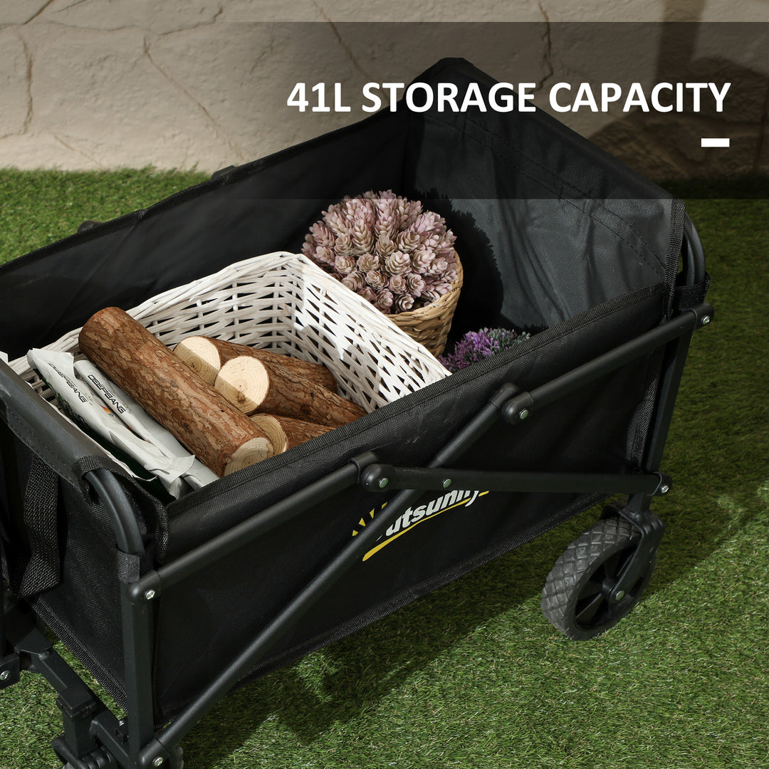41L Festival Trolley on Wheels, Small Garden Folding Trolley Cart, 60kg Heavy Duty Collapsible Folding Wagon with Adjustable Handle and Carrying Bag for Beach, Camping, Festival, Black