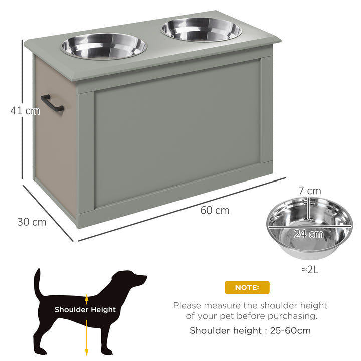 PawHut Elevated Dog Bowls, Pet Feeding Station with Storage, Dual Stainless Steel Bowls, for Large Dogs, Grey
