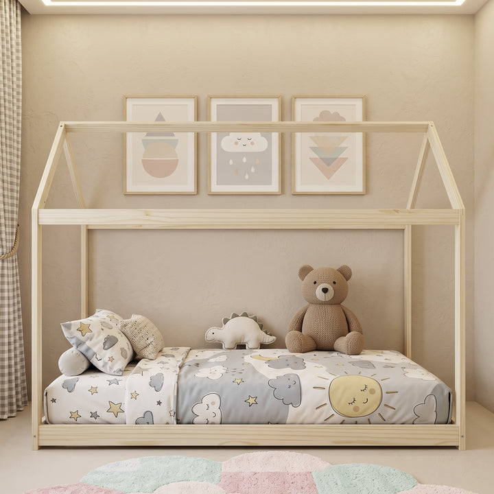 Single Bed Frame, House Scandinavian Wooden Bed Frame for 90W x 190Dcm