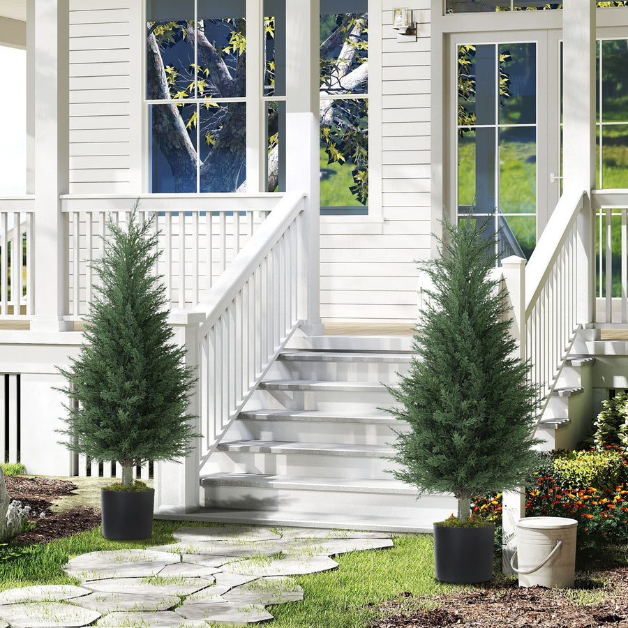 Set of 2 Decorative Artificial Plant, 90 cm Cypress Tree with 362 Leaves in Pot, UV-Resistant Plastic Fake Tree for Indoor Outdoor Home Office