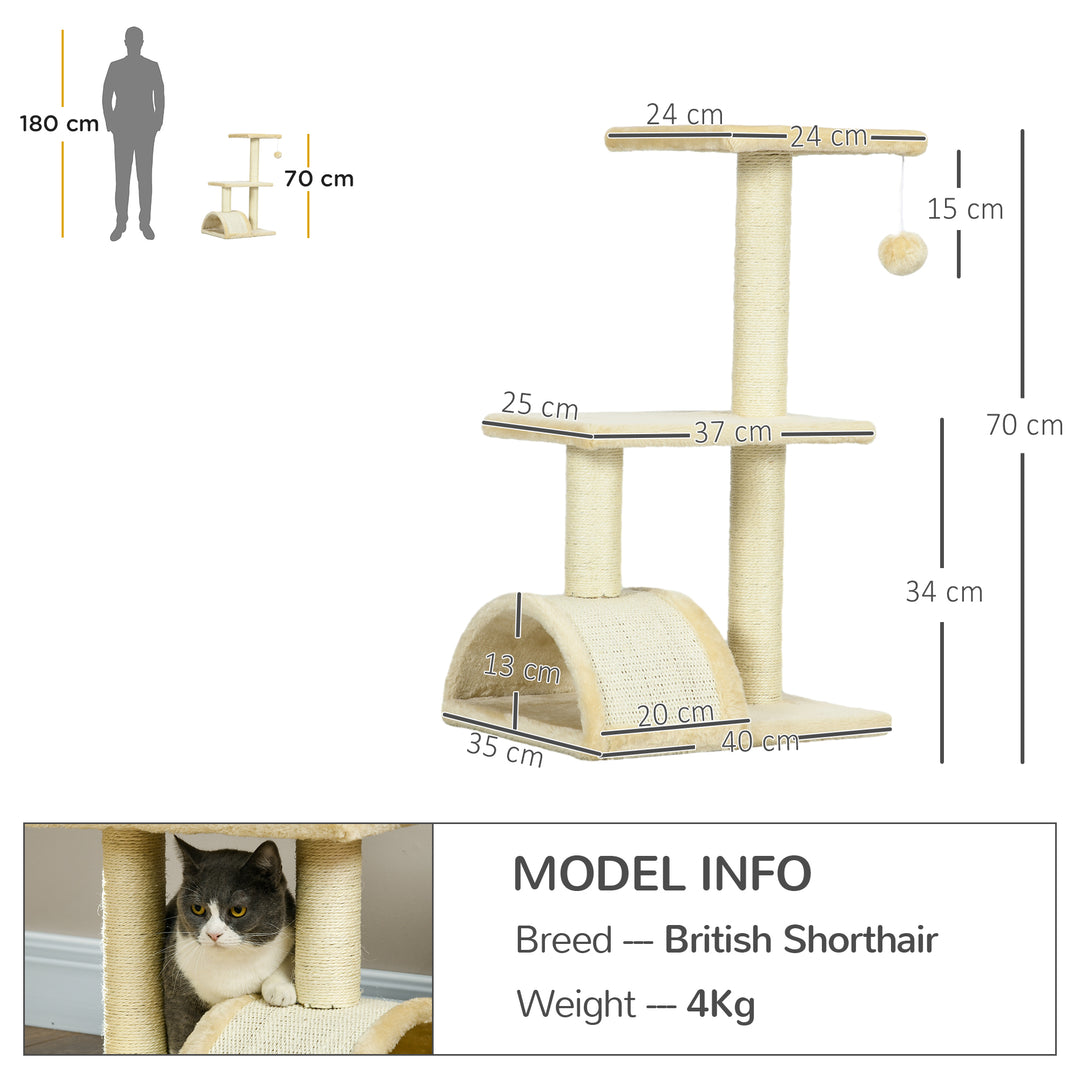 PawHut 72cm Cat Tree, Indoor Scratching Post with Pad, Sturdy and Comfortable, Cream White | Aosom UK