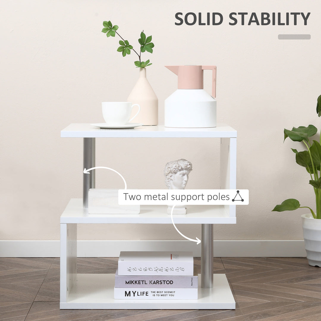 Wooden S Shape Cube Coffee Table 2 Tier Storage Shelves Organiser Office Bookcase Living Room End Desk Stand Display Set of 2 (White)