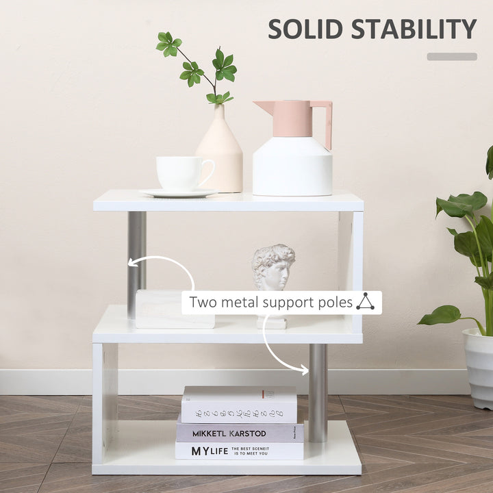 Wooden S Shape Cube Coffee Table 2 Tier Storage Shelves Organiser Office Bookcase Living Room End Desk Stand Display Set of 2 (White)