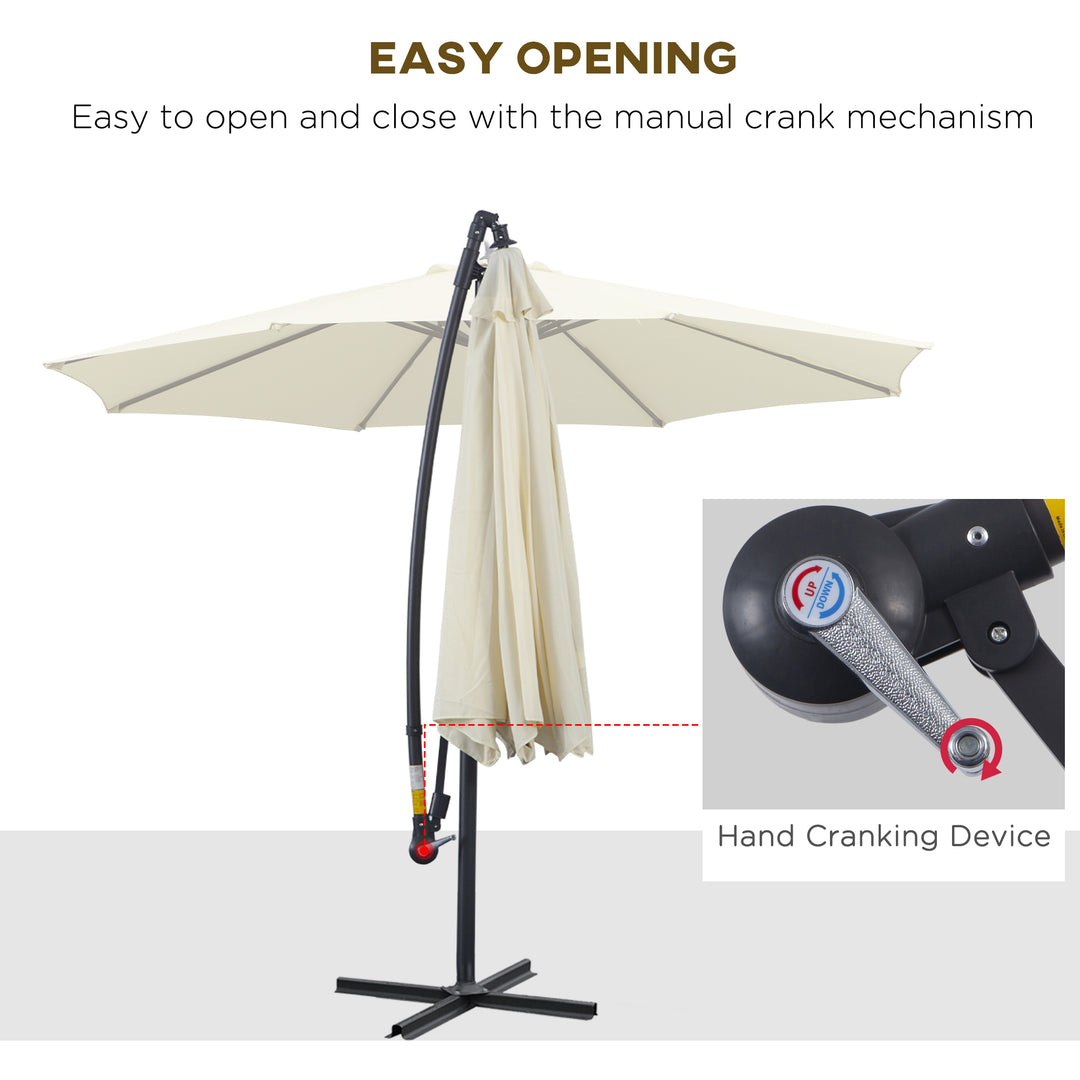 MCL 3 m Parasol Garden Sun Umbrella Banana Hanging Rattan Set Umbrella Cantilever - Cream white