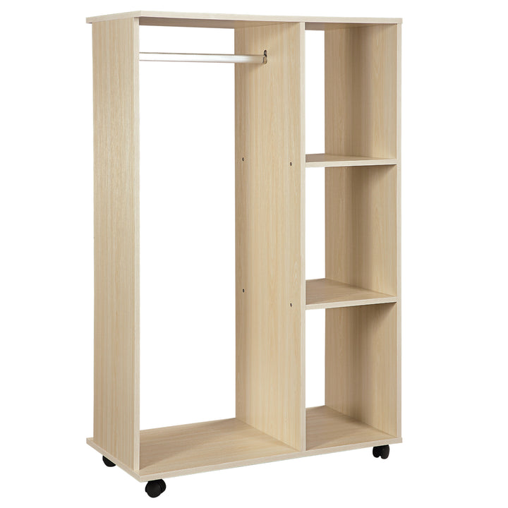 Open Wardrobe on Wheels, Bedroom Wardrobe with Clothes Hanging Rail, 3