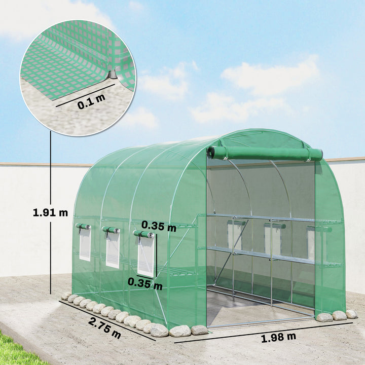 Walk-in Greenhouse with Shelves, Polytunnel Greenhouse with Roll-Up Do