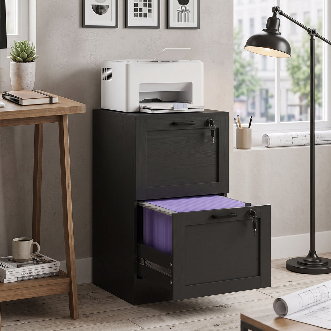 2-Drawer Filing Cabinet with Lock - Black