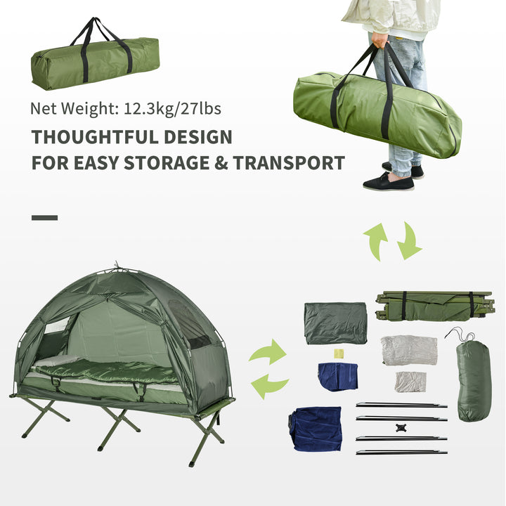 1 person Foldable Camping Tent w/Sleeping Bag Air Mattress Outdoor Hiking Picnic Bed cot w/Foot Pump