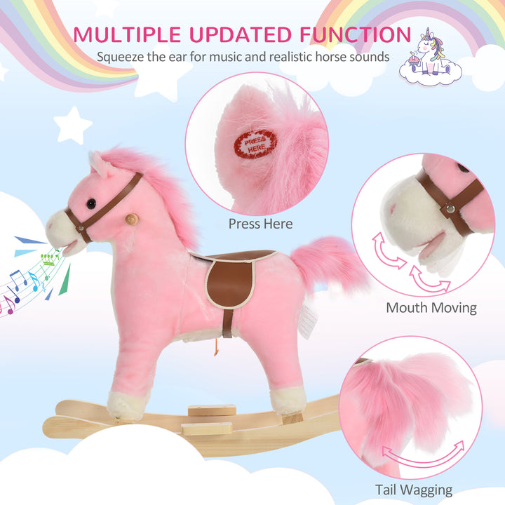 MCL Kids Plush Rocking Horse w/ Sound Moving Mouth Wagging Tail Children Rocker Ride On Toy Gift 3-6 Years Pink
