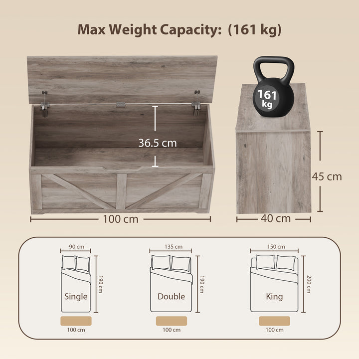 127L Home Storage Box, with Safety Hinges - Grey Wood-Effect