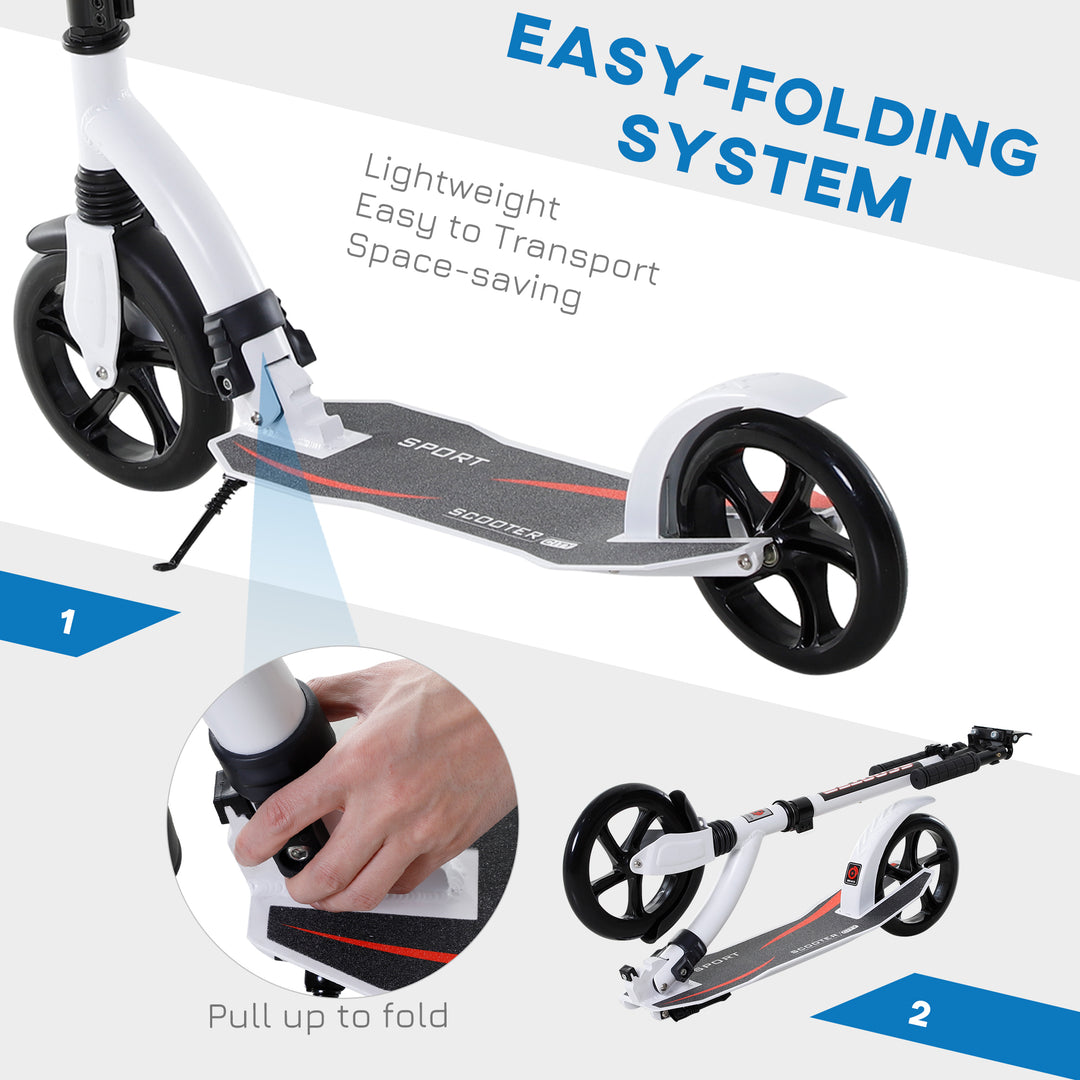 Foldable Kick Scooter with Double Shock Absorption and Big Wheels, Height Adjustable Aluminium Frame Big Wheel Scooter for 14+ Teens Adult - White