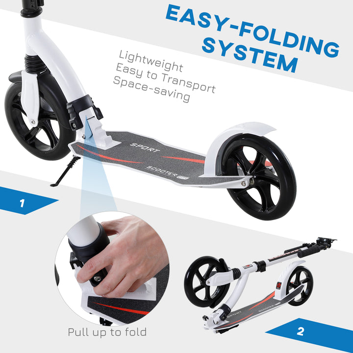 Foldable Kick Scooter with Double Shock Absorption and Big Wheels, Height Adjustable Aluminium Frame Big Wheel Scooter for 14+ Teens Adult - White