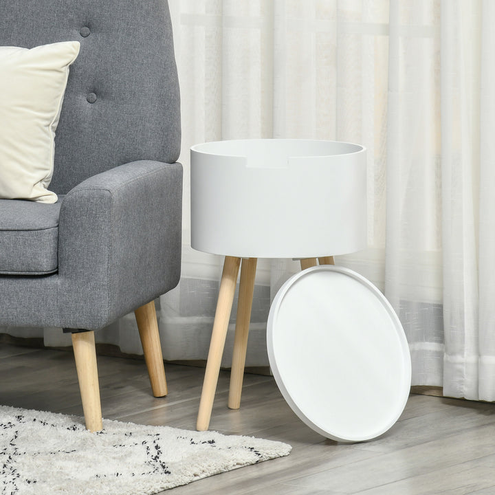 HOMCOM Concealed Side Table: White Round Coffee Table with Hidden Storage & Removable Tray | Aosom UK