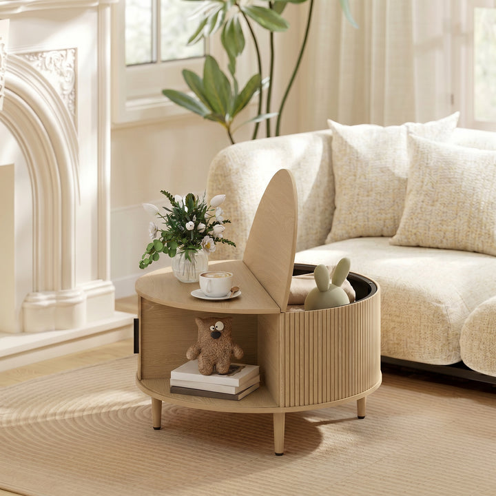 Coffee Table with Lift Top and Hidden Storage, Round Centre Table with