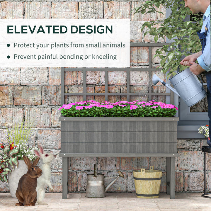 45 x 105cm Wooden Garden Planter, with Trellis - Grey