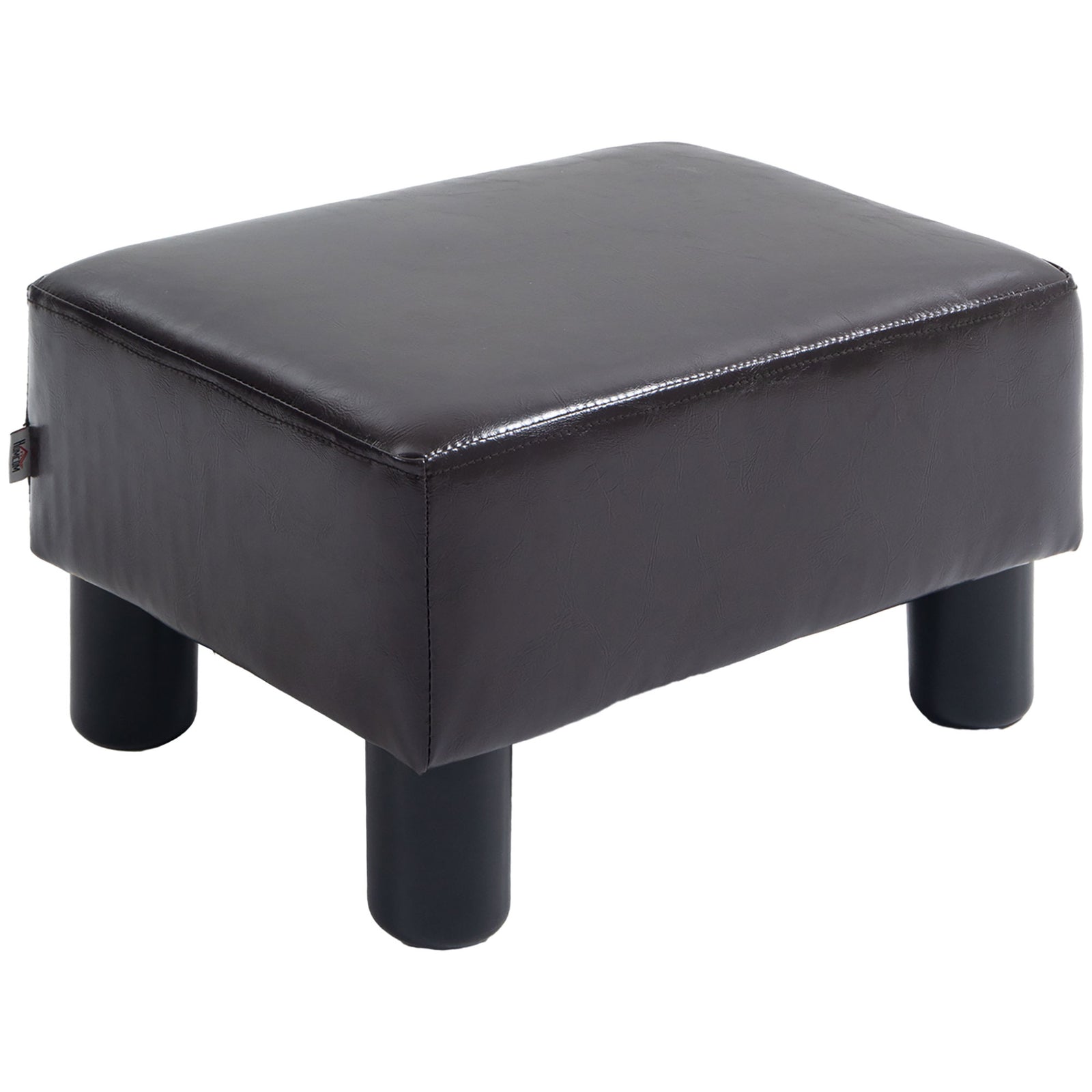PU Leather Footstool Ottoman Cube with 4 Plastic Legs, Brown
