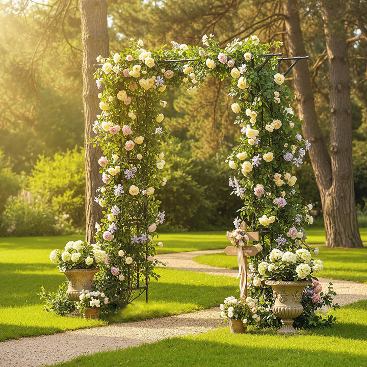 Garden Arch, PE-Coated Steel Arbour Trellis for Climbing Plants, Rose 