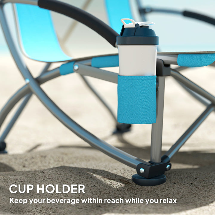 Set of 2 Folding Beach Chair, Low Camping Chair with Mesh Back, Carry Bag and Cup Holder for Garden Outdoor Picnic Festival Travel, Blue