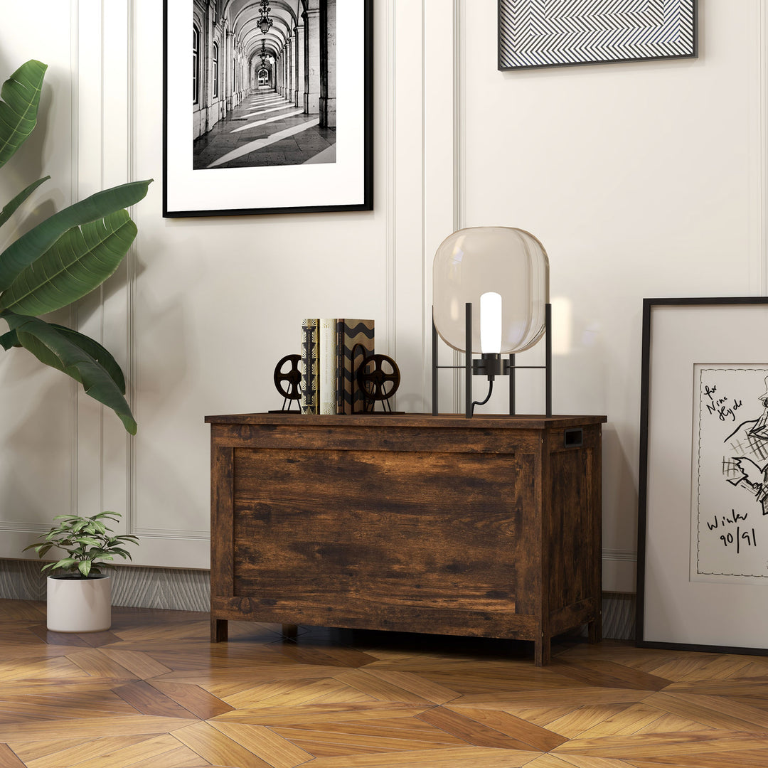 Storage Chest, Modern Storage Trunk with 2 Safety Hinges and Cut-out Handles, Wooden Toy Box for Living Room, Entryway, 76 x 40 x 48 cm, Rustic Brown