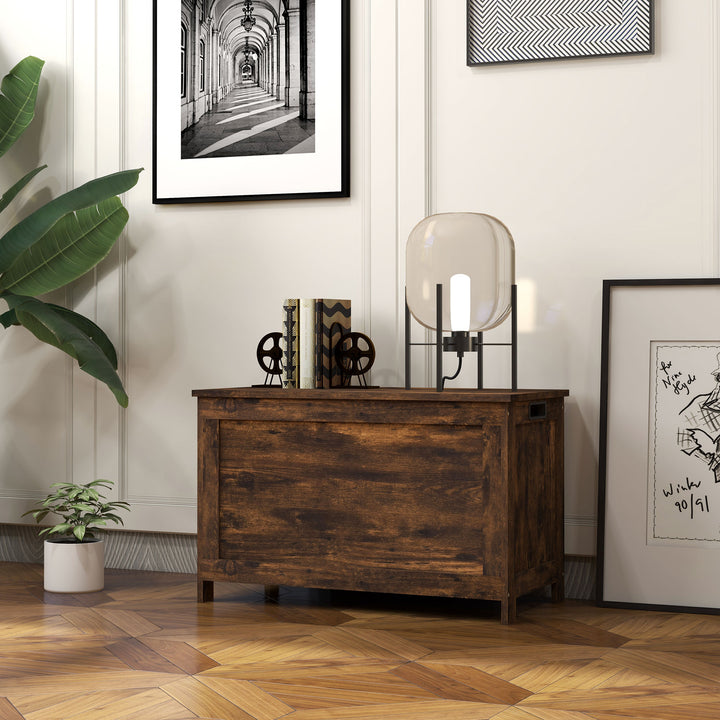 Storage Chest, Modern Storage Trunk with 2 Safety Hinges and Cut-out Handles, Wooden Toy Box for Living Room, Entryway, 76 x 40 x 48 cm, Rustic Brown